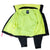 Open Columbia Bugaboo jacket showing neon green interior lining, label and elasticized hem