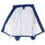 Interior of navy Adidas windbreaker opened to show white mesh lining and neck label