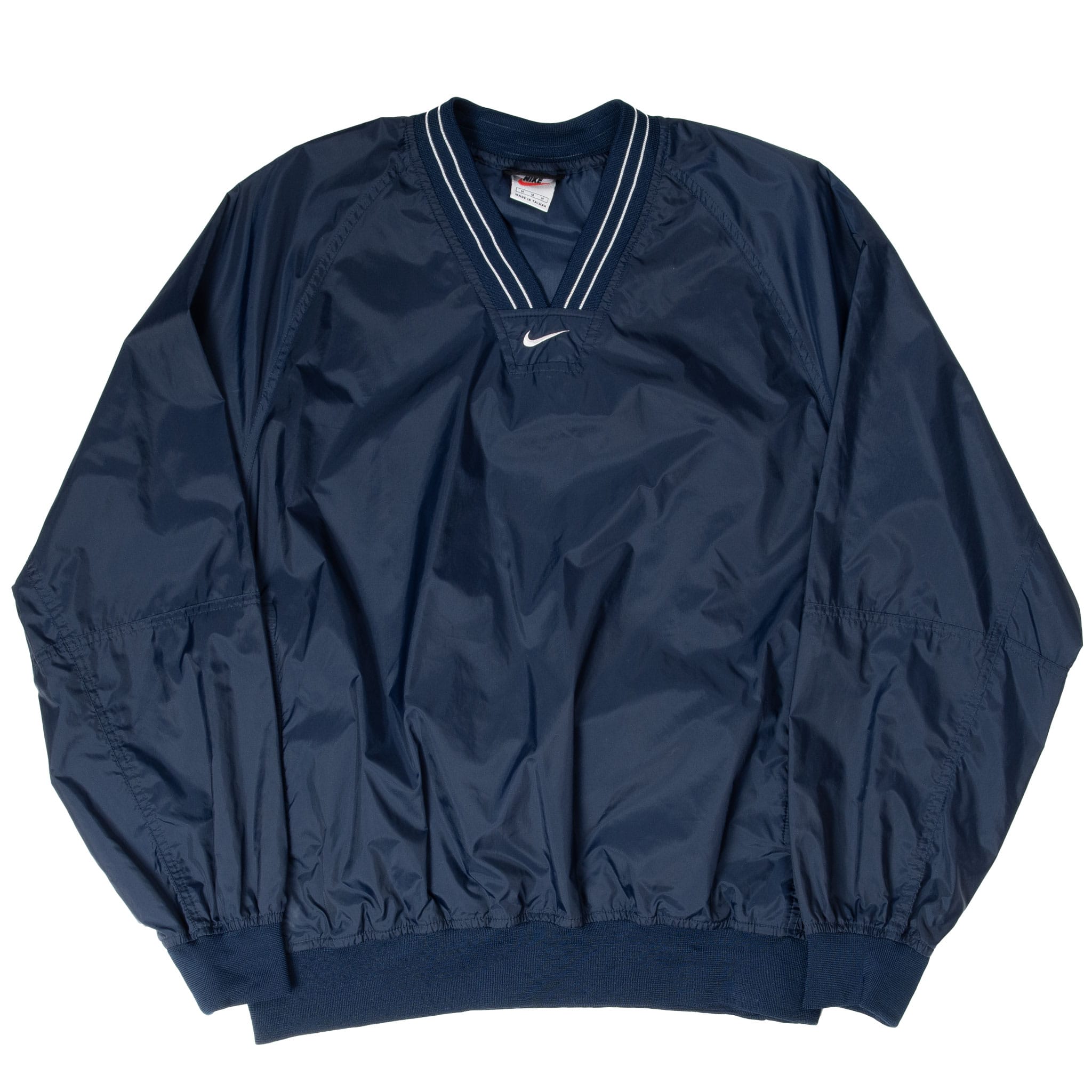 VINTAGE NIKE CENTER SWOOSH NAVY BLUE PULLOVER WINDBREAKER JACKET 1990S MEDIUM