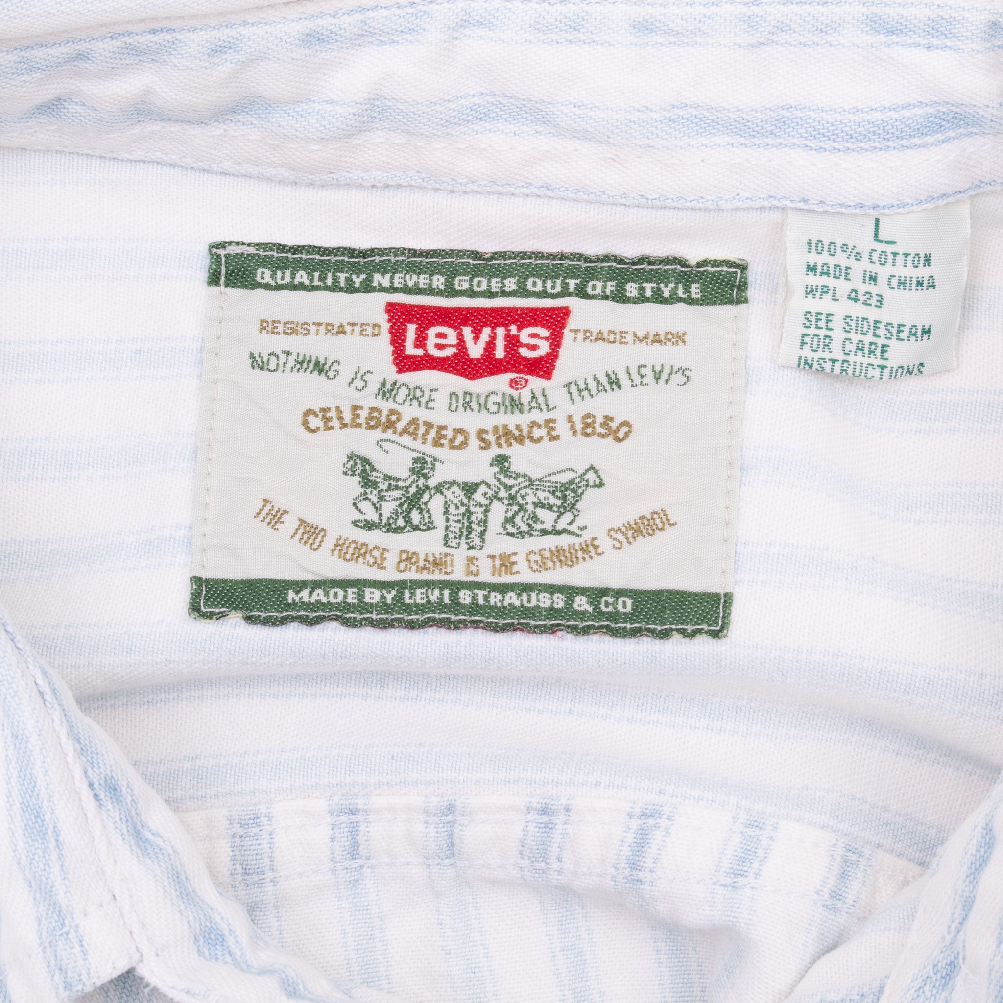 Vintage Levis Blue And White Striped Pocket Shirt 1990S Size Large