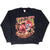 Full front view of black Kansas City Chiefs crewneck sweatshirt with red and gold graphic