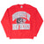 Full front view of red University of New Mexico Lobos crewneck sweatshirt