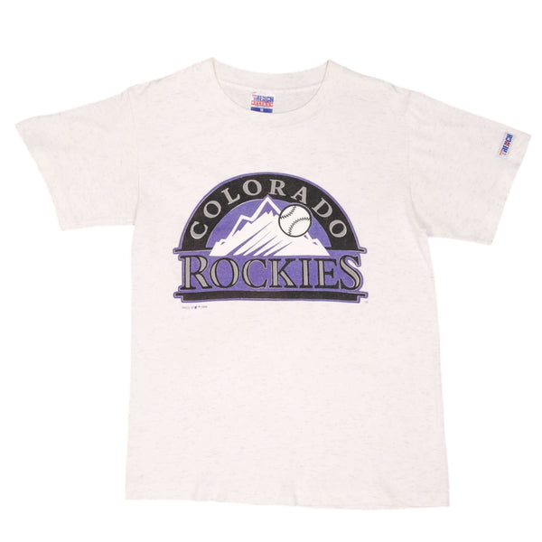 Vintage White MLB Colorado Rockies Tee Shirt 1991 Size Medium Made In USA With Single Stitch Sleeves