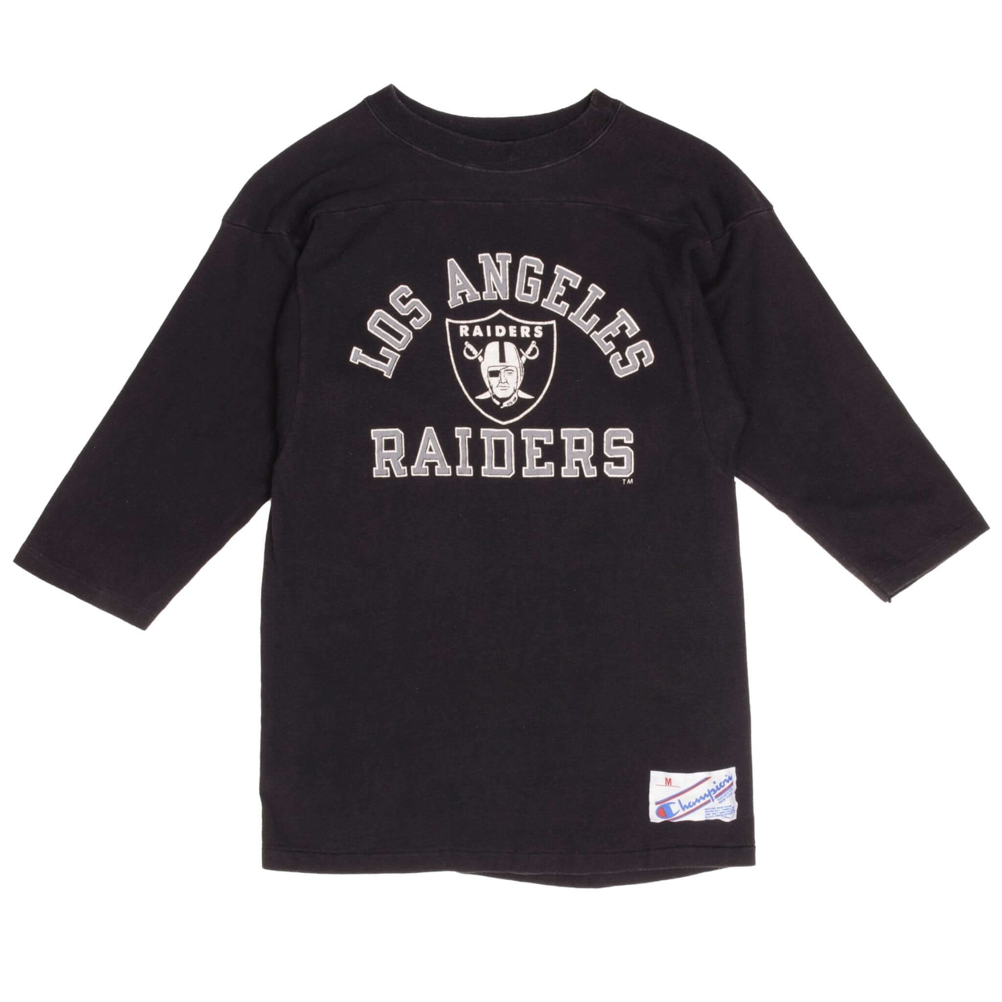 Vintage Champion NFL Los Angeles Raiders 2/3 Sleeves Tee Shirt Early 1980S Size Small Made In USA With Single Stitch Sleeves