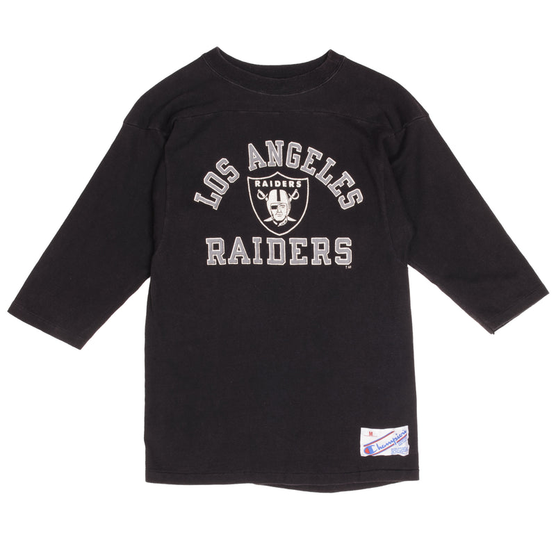 Vintage Champion NFL Los Angeles Raiders 2/3 Sleeves Tee Shirt Early 1980S Size Small Made In USA With Single Stitch Sleeves