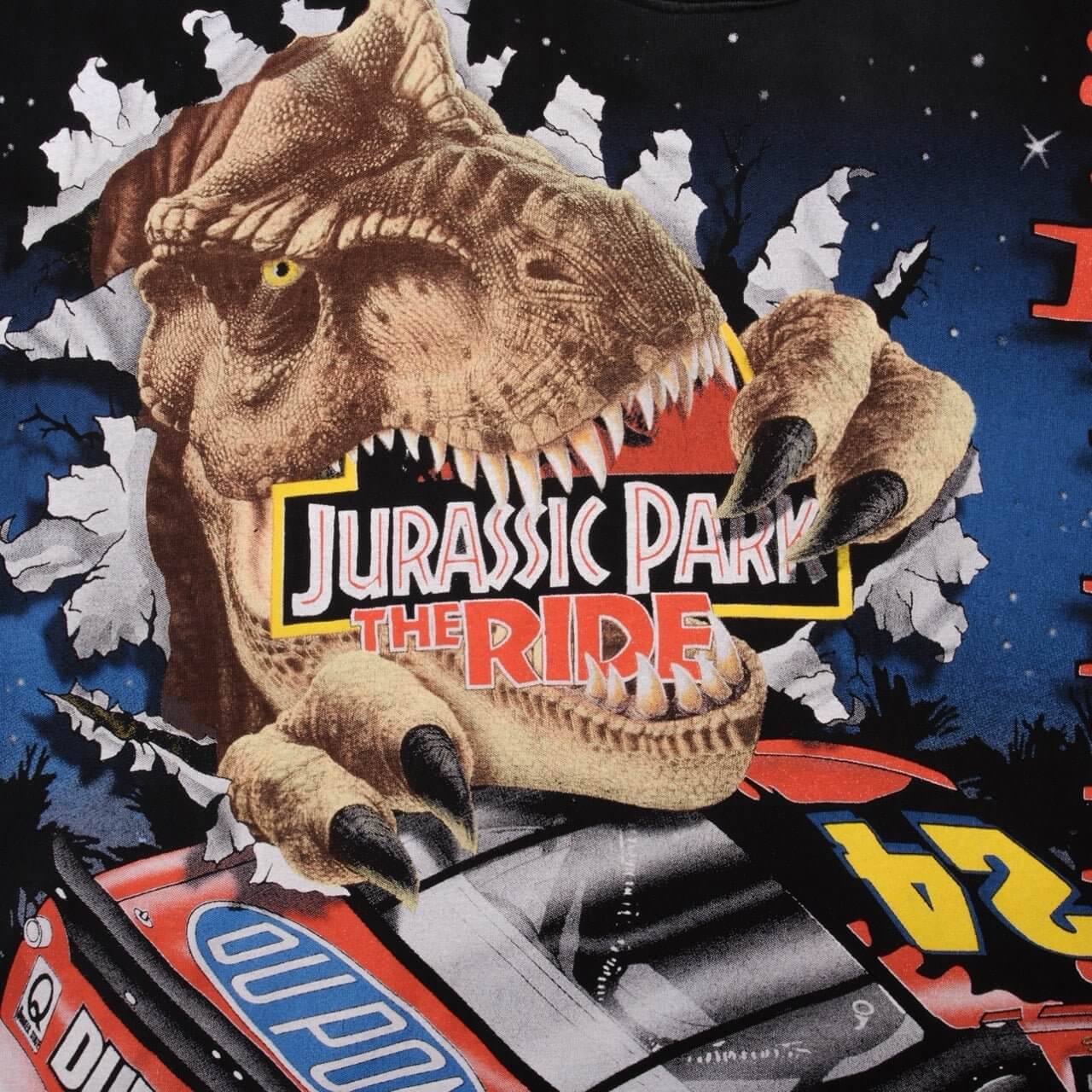 VINTAGE NASCAR ALL OVER PRINT GORDON JURASSIC PARK 1997 TEE SHIRT LARGE MADE USA