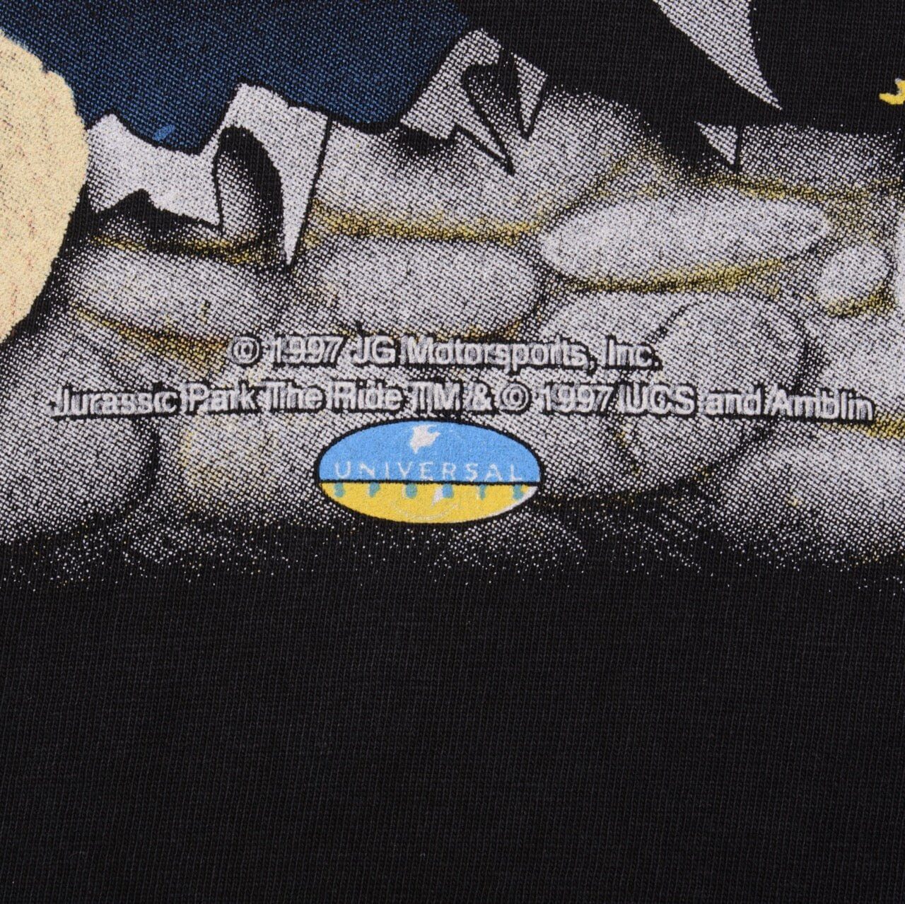 VINTAGE NASCAR ALL OVER PRINT GORDON JURASSIC PARK 1997 TEE SHIRT LARGE MADE USA