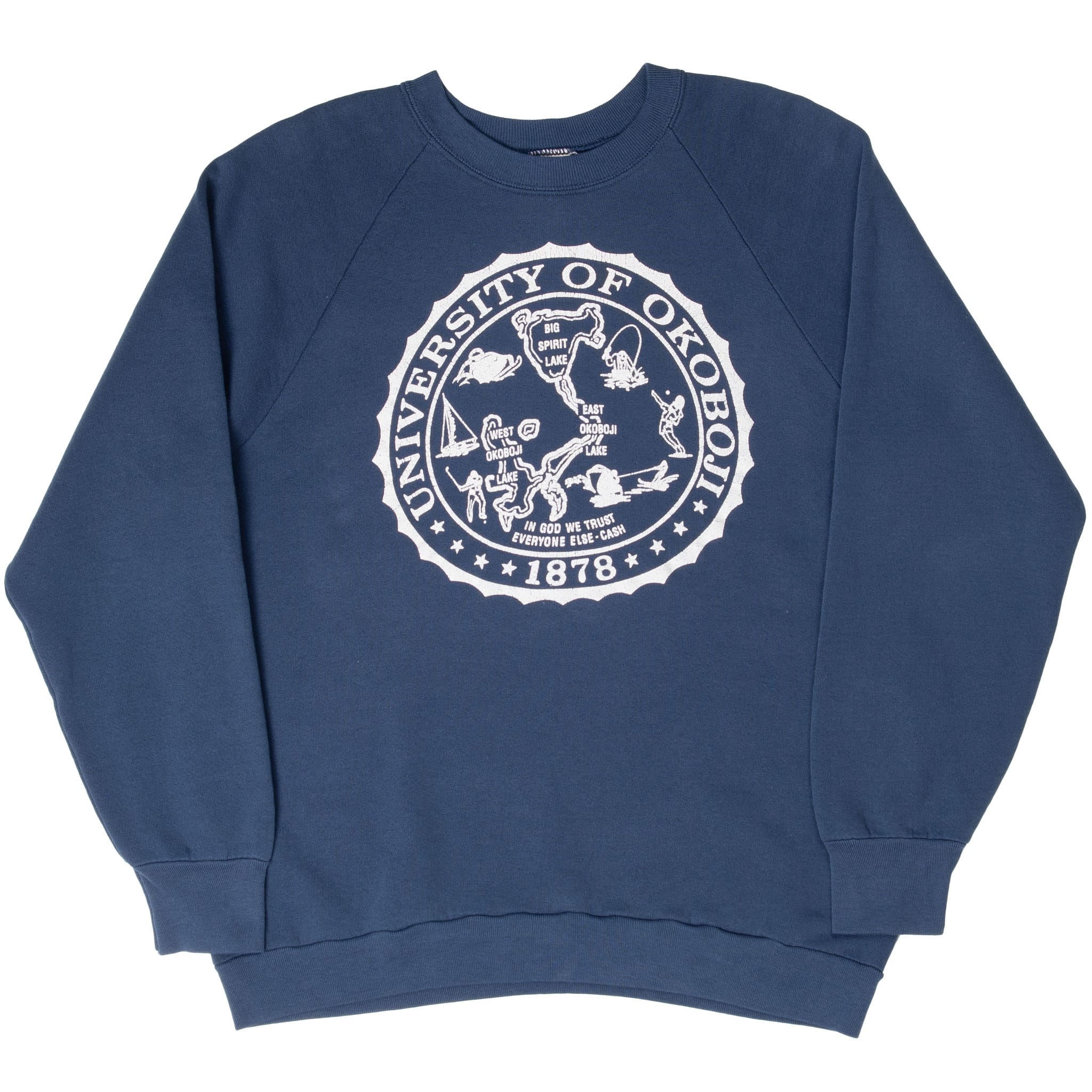VINTAGE UNIVERSITY OF OKOBOJI 1980S SWEATSHIRT SIZE LARGE MADE IN USA