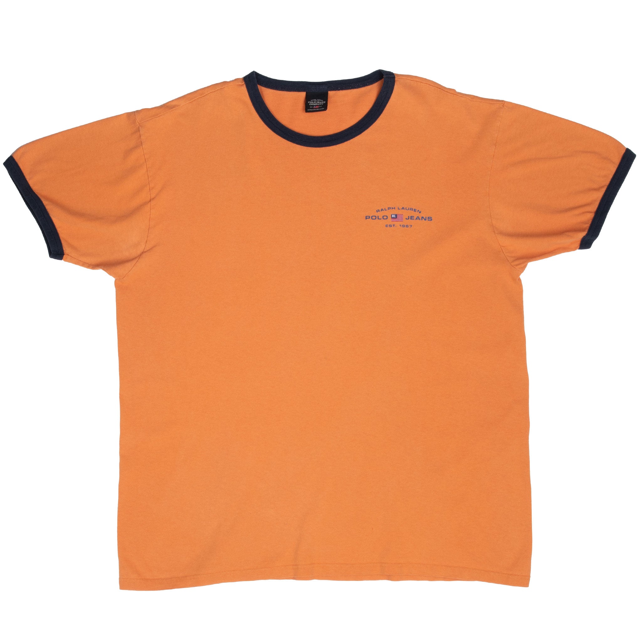 Vintage Ralph Lauren Polo Jeans Co Orange Ringer Tee Shirt 1990S Size XL