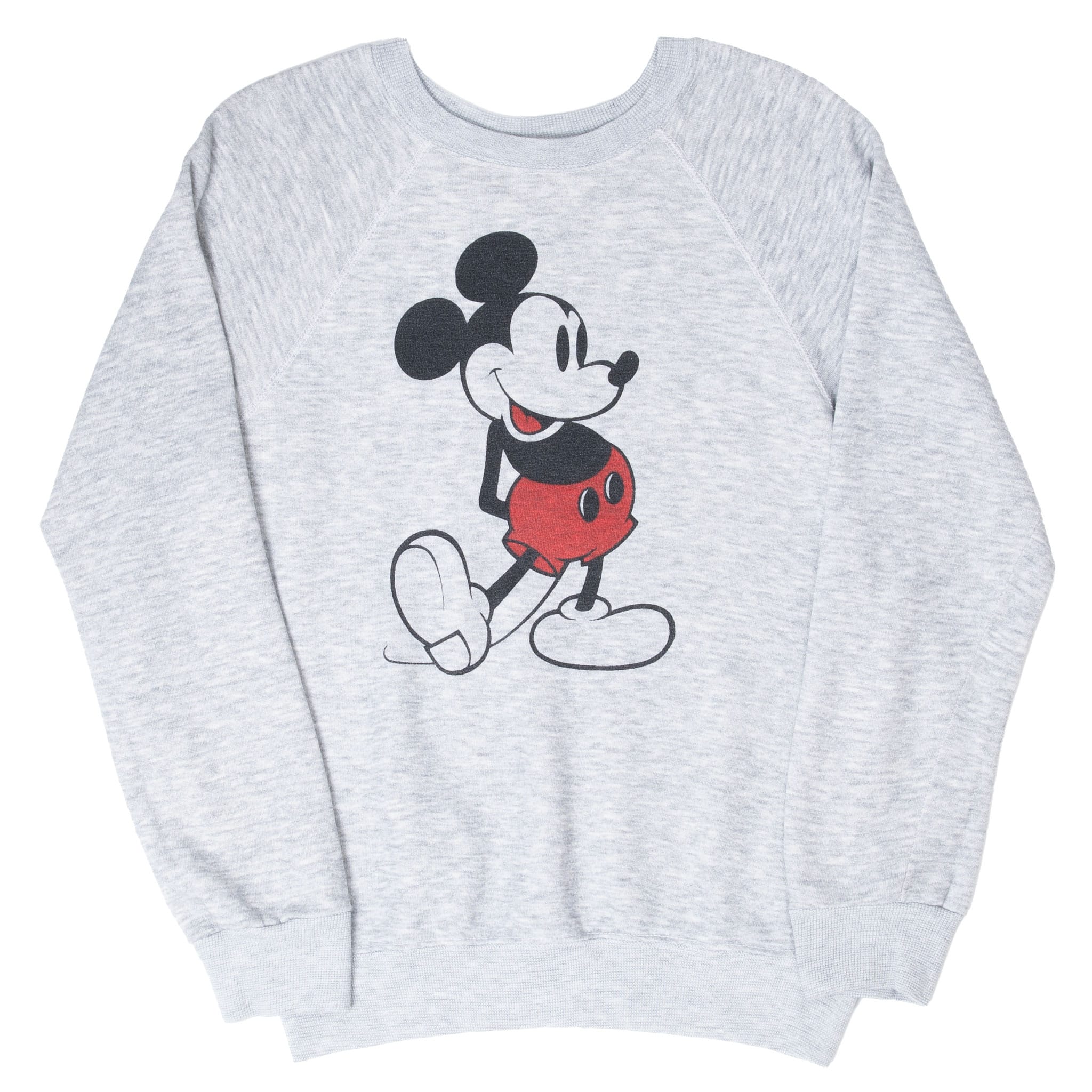 Full front view of grey Disney Mickey Mouse raglan sweatshirt