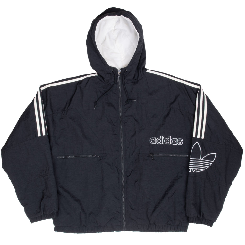 Vintage Adidas Black Hooded Windbreaker Jacket 1990S Size Medium