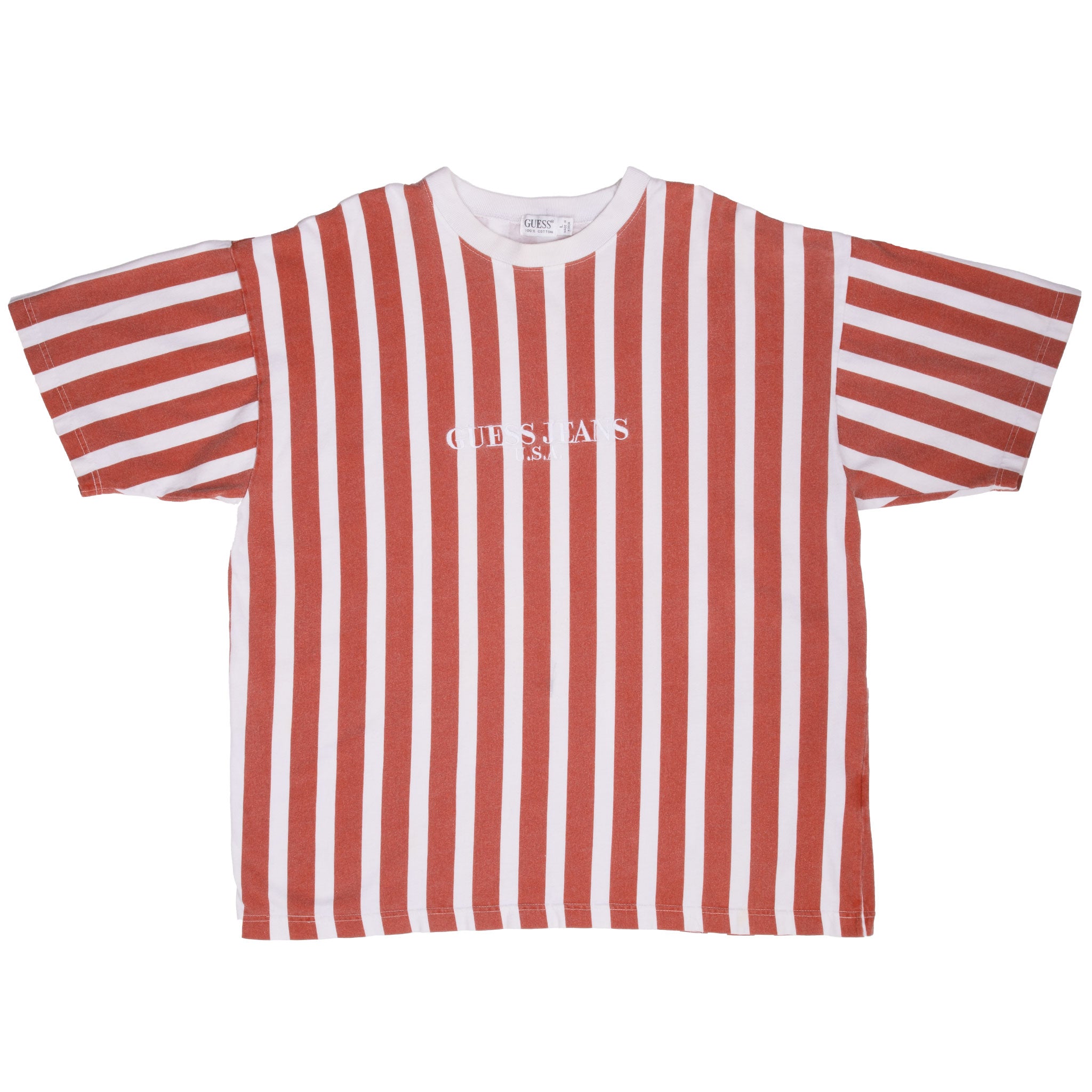 Vintage Guess Jeans Embroidered Striped Tee Shirt 1990S Size Large