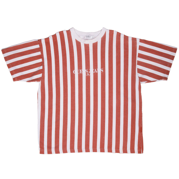 Vintage Guess Jeans Embroidered Striped Tee Shirt 1990S Size Large