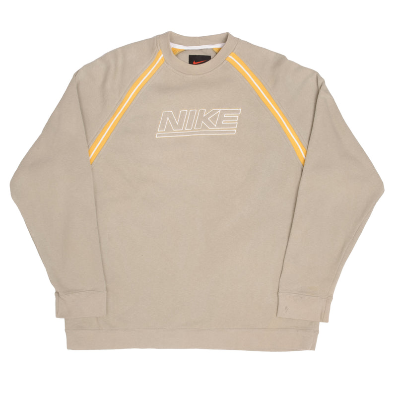 Vintage Beige Nike Swoosh Spellout Crewneck Sweatshirt 2000S Size Medium
