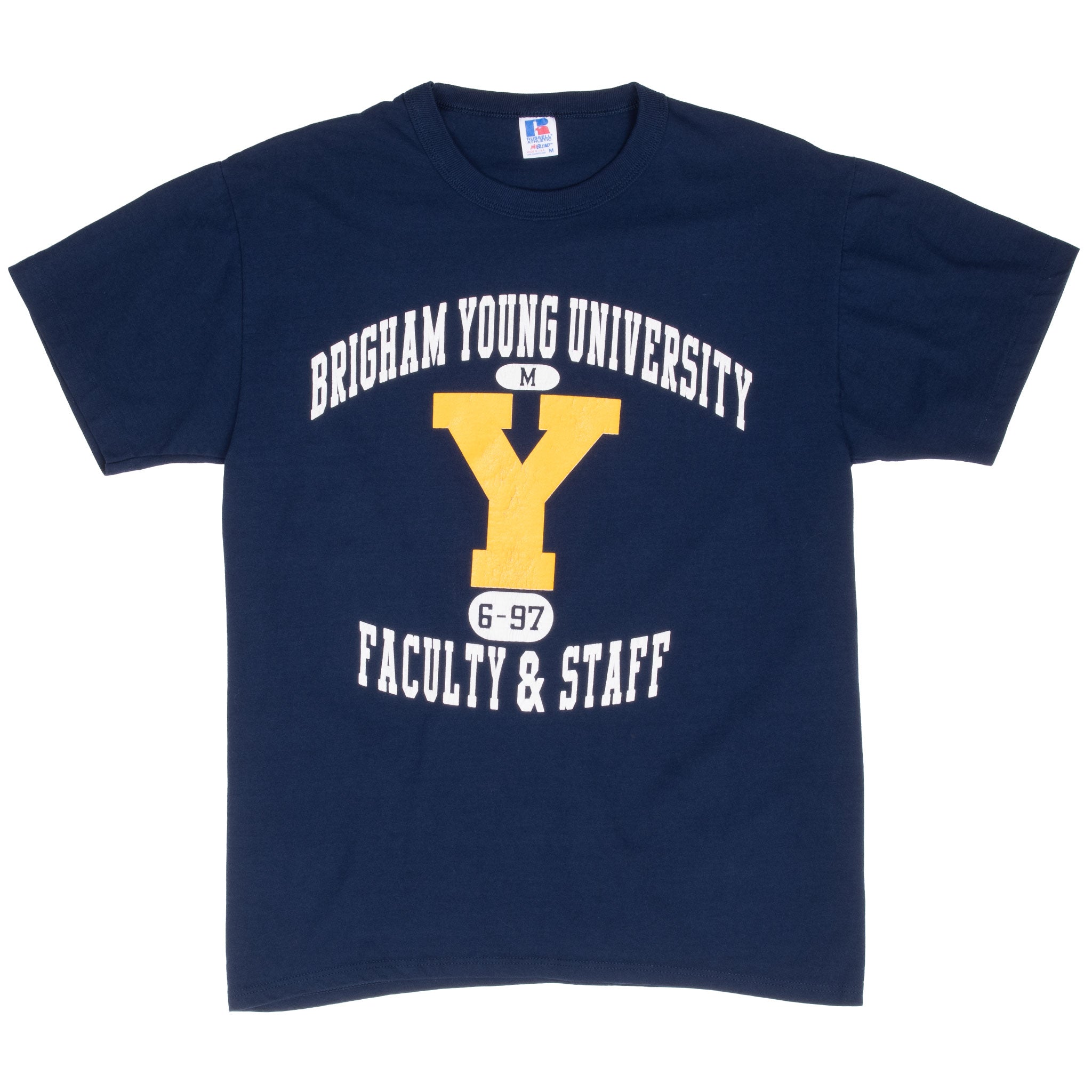 Vintage Ncaa Byu Cougars Faculty Staff 1980S Russell Tee Shirt Size Medium Made In Usa With Single Stitch Sleeves