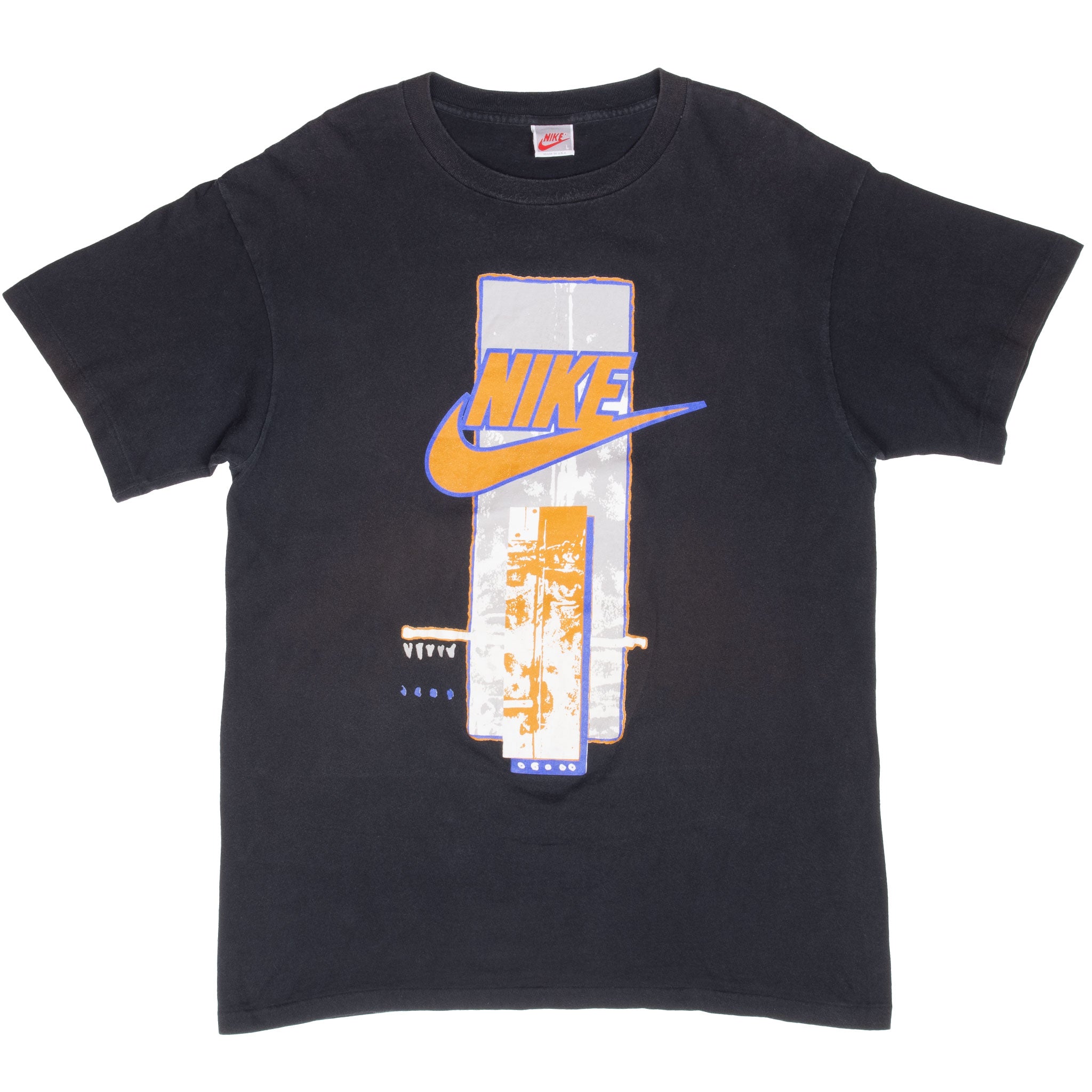 Vintage Black Nike Spell out Tee Shirt 1987-1994 Size Large Made In USA With Single Stitch Sleeves