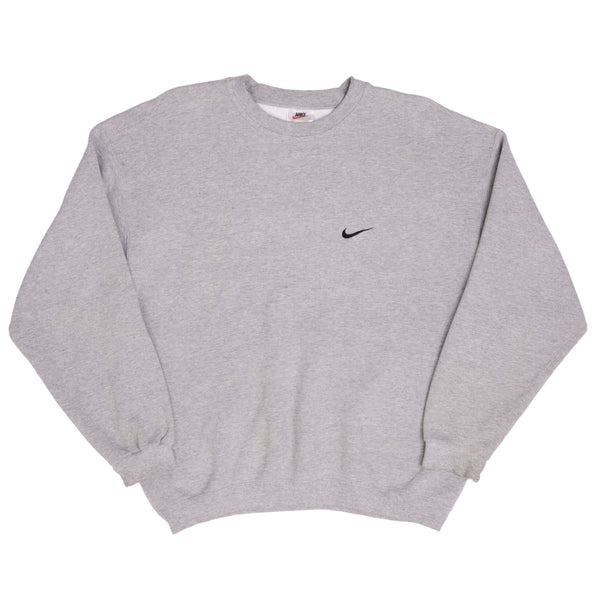 Vintage Nike Classic Swoosh Gray Crewneck Sweatshirt 1990S Size Large Made In USA