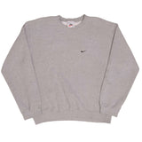 Vintage Nike Classic Swoosh Gray Crewneck Sweatshirt 1990S Size Medium Made In USA