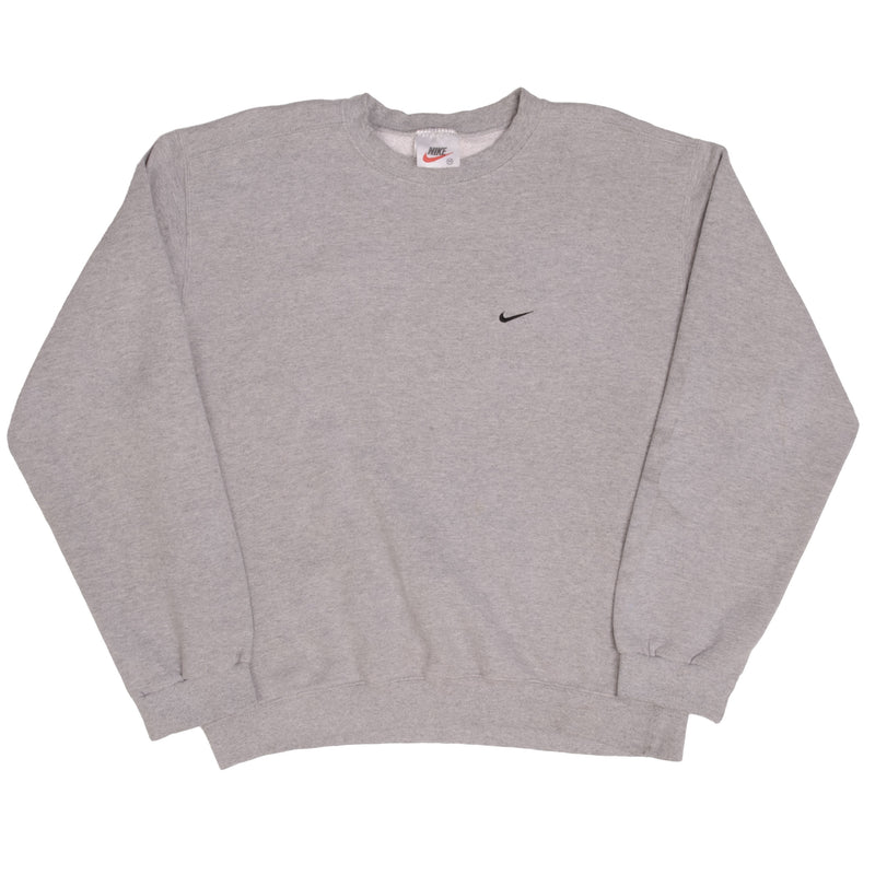 Vintage Nike Classic Swoosh Gray Crewneck Sweatshirt 1990S Size Medium Made In USA