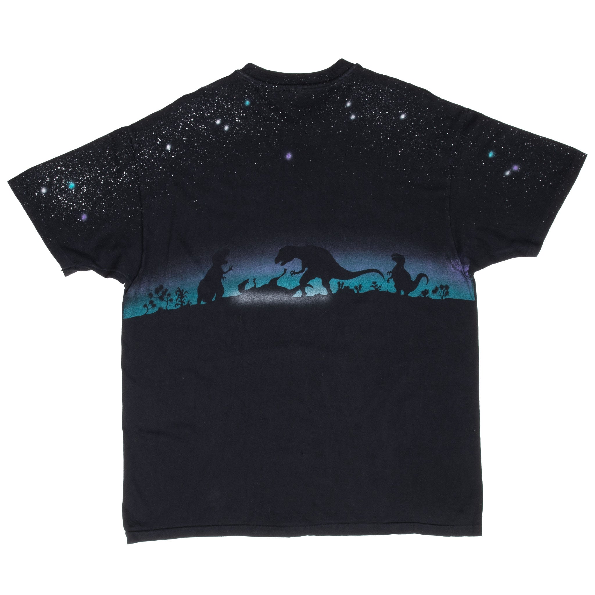 Vintage Dinosaur Moon Graphic All Over Print Tee Shirt 1990S Size XL Made In Usa