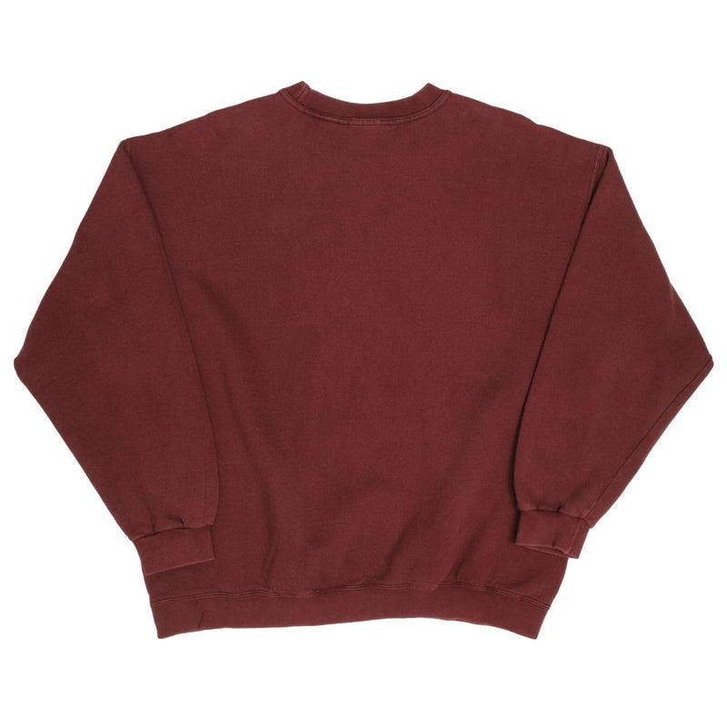 Vintage Nike Classic Swoosh Red Bordeaux Crewneck Sweatshirt 1990S Size XL Made In USA