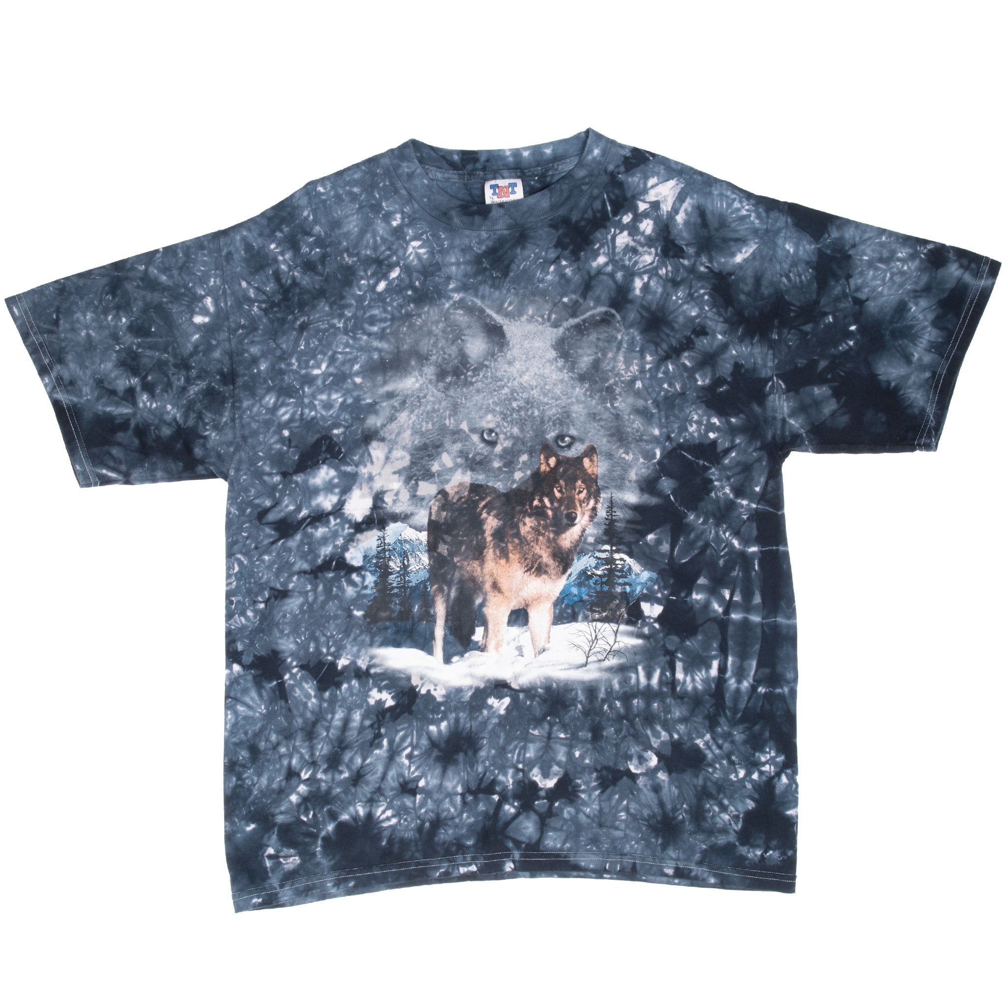 Vintage Animal Print Wolf Tie Dye Tee Shirt 1990S Size XL