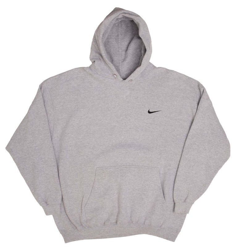 Vintage Nike Classic Swoosh Gray Hoodie Sweatshirt 1990S Size XL Made In USA