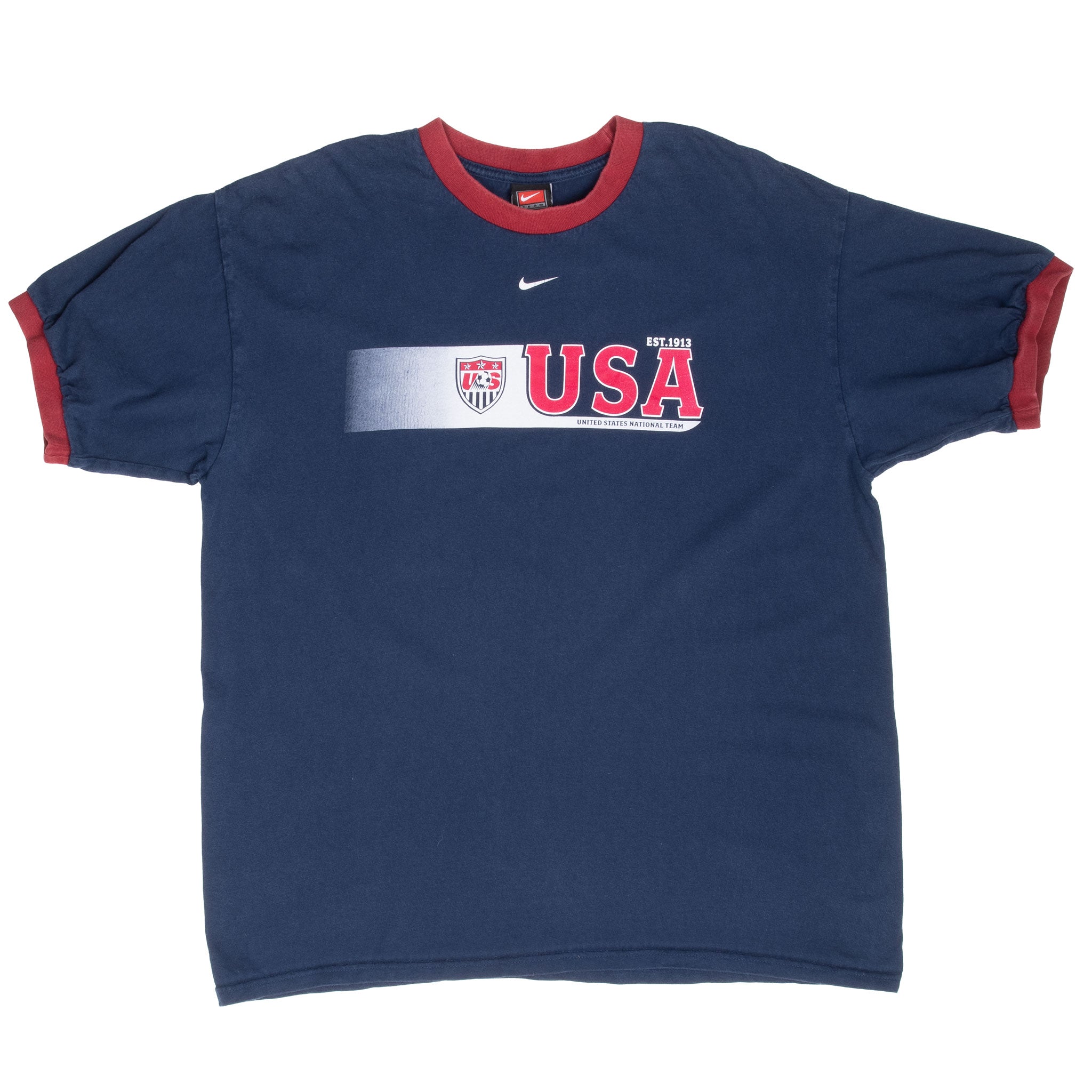 Vintage Nike Team Usa Soccer Navy Blue Ringer Tee Shirt 1990S Size Large
