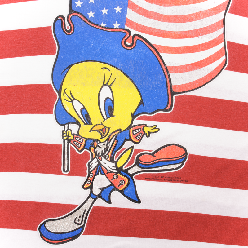 Vintage Looney Tunes Pirate Tweety With the American Flag Tee Shirt 1995 Size Large