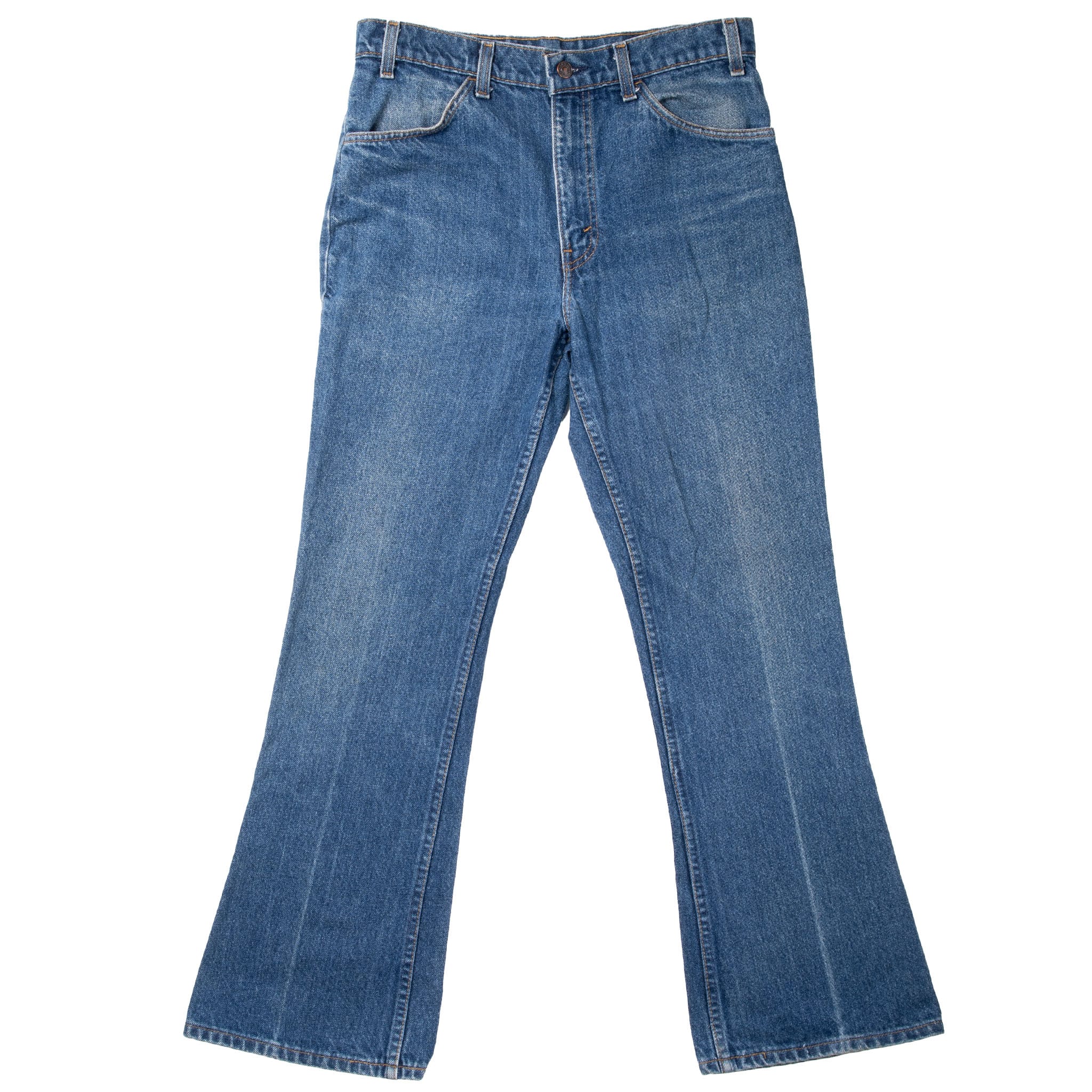 VINTAGE LEVIS 646 BELL BOTTOMS JEANS INDIGO ORANGE TAB 1980S SIZE 32X30 MADE USA