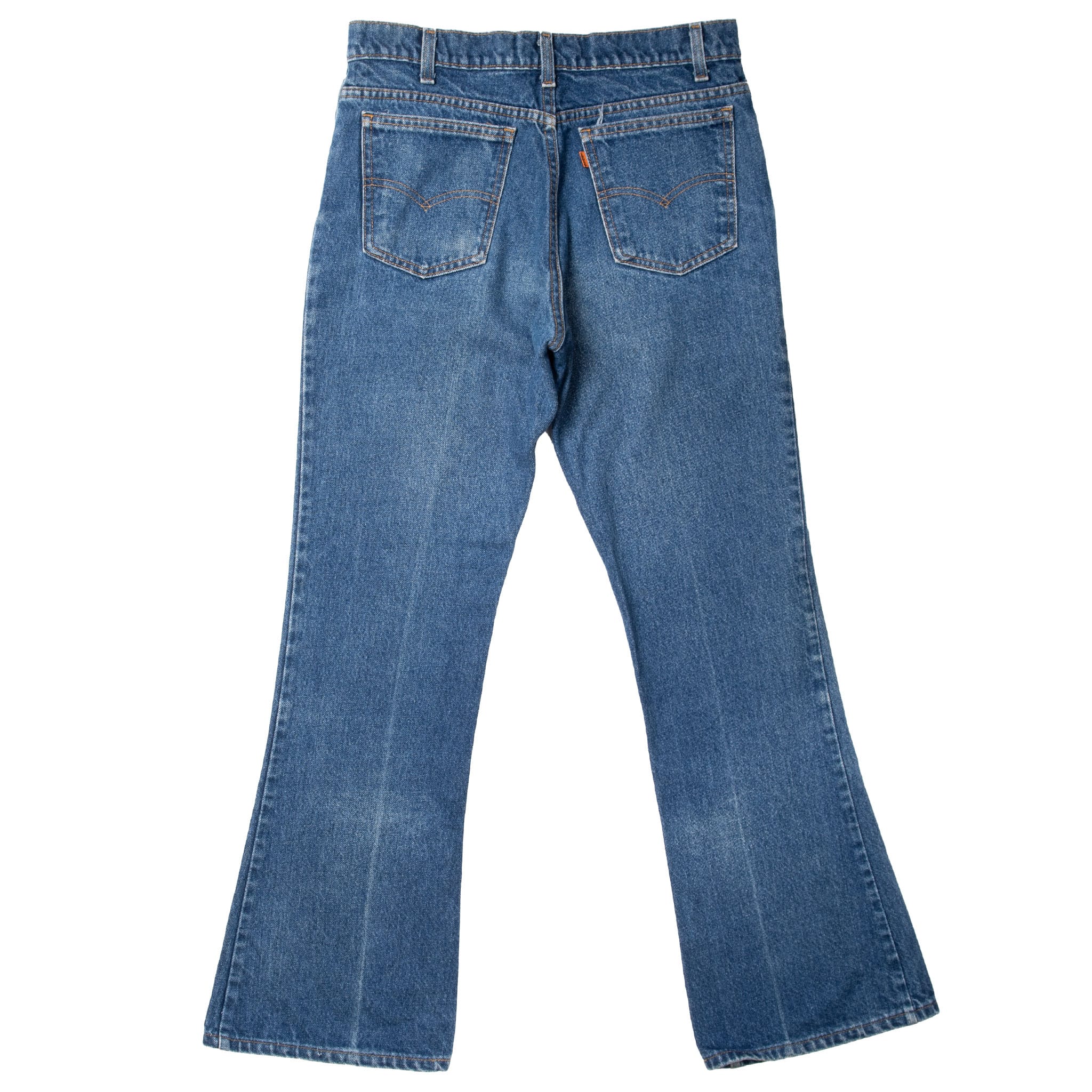 VINTAGE LEVIS 646 BELL BOTTOMS JEANS INDIGO ORANGE TAB 1980S SIZE 32X30 MADE USA