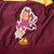 Sparky the Sun Devil and Majestic sleeve embroidery on maroon fabric