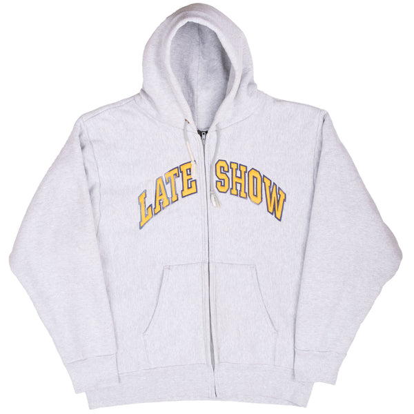 Vintage Late Show Full Zip Grey Zip Up Heavy Hoodie Sweatshirt 1990S Size XL Made In Usa