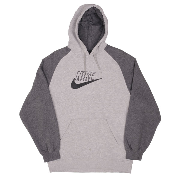 Vintage Nike Spellout Swoosh Gray Hoodie Sweatshirt Late 2000S Size Large