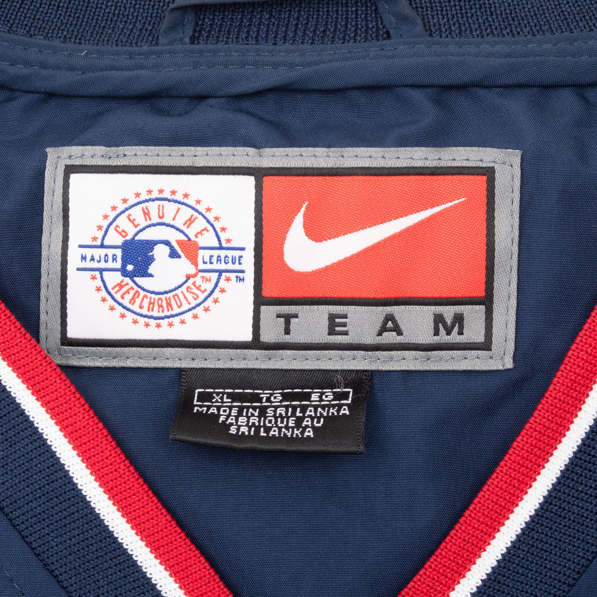 Nike Team and MLB Genuine Merchandise neck labels with XL size tag