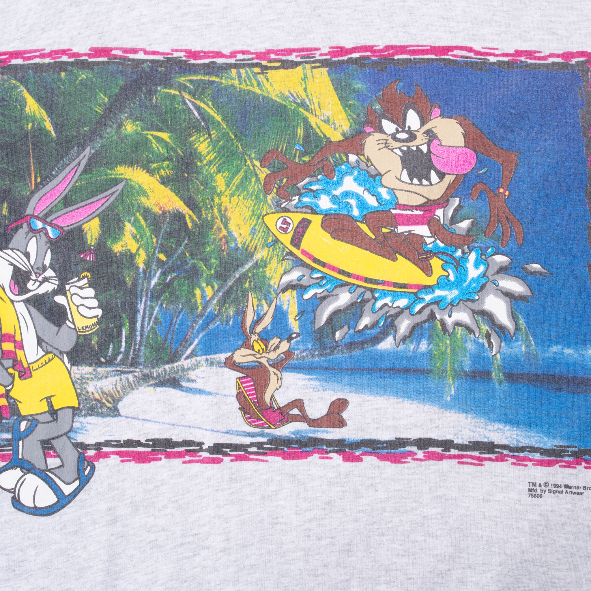Vintage Looney Tunes Taz Bugs Bunny Surf 1994 Tee Shirt Large Made In Usa With Single Stitch Sleeves