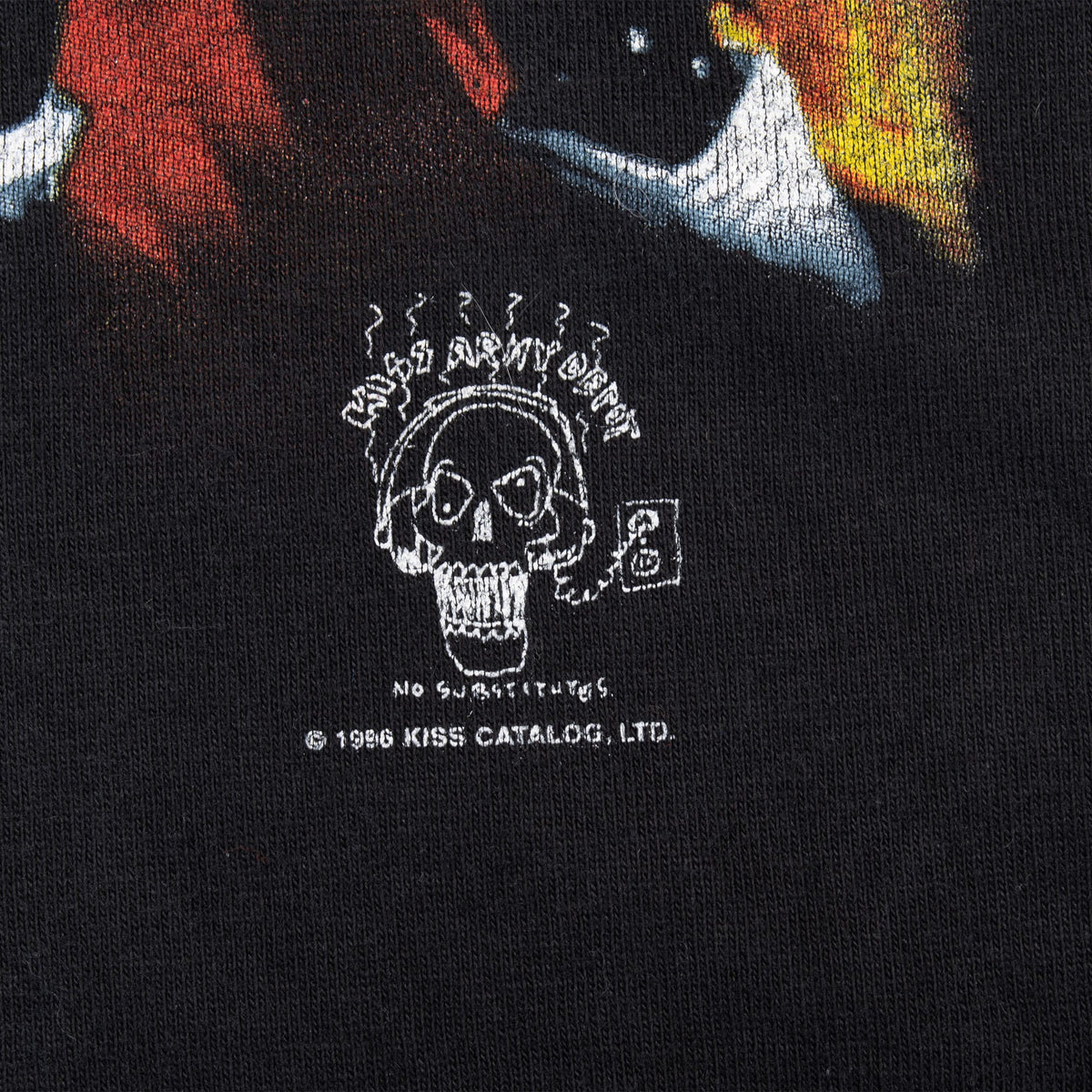 Close-up of skull graphic and 1996 KISS Catalog Ltd. copyright print