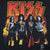 Close-up of KISS band portrait beneath the large red and yellow logo