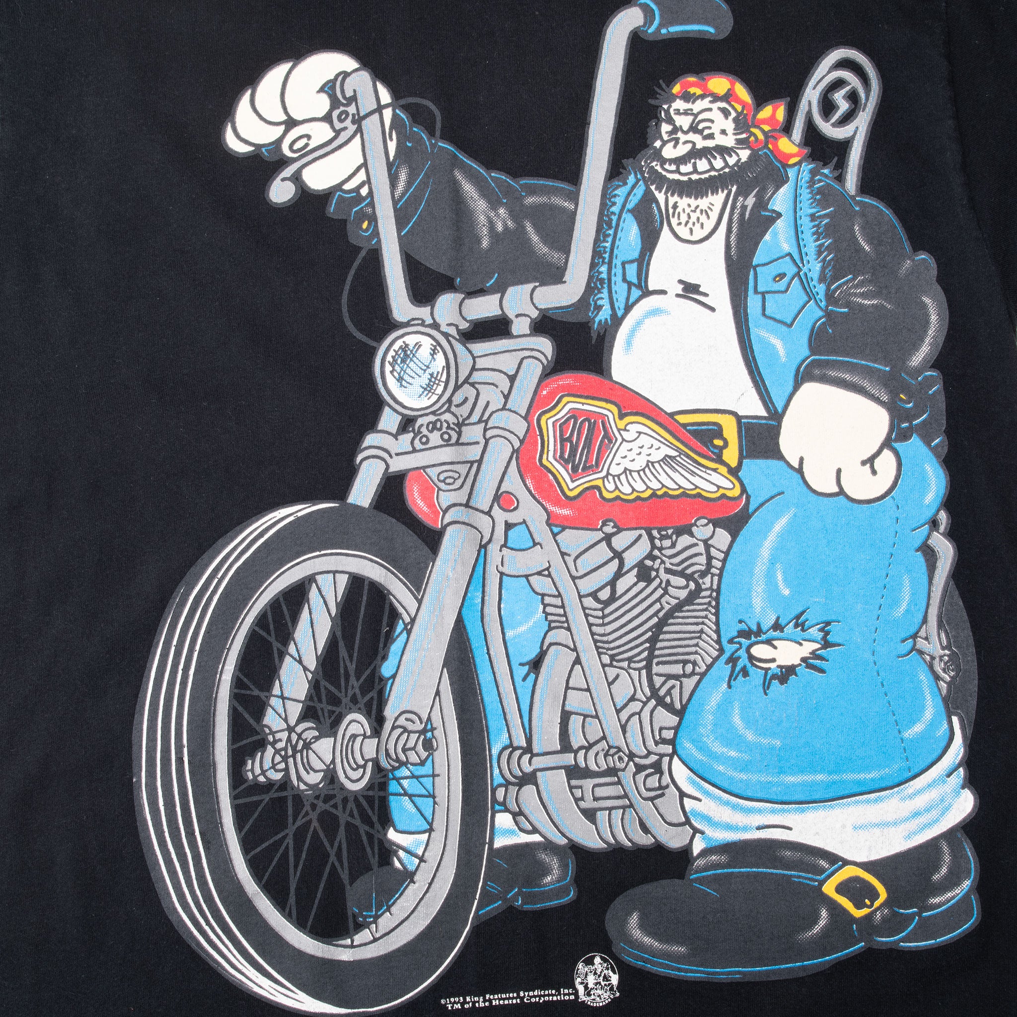 Vintage Lighting Bolt Biker Tee Shirt BLUTO POPEYE King Feature syndicate inc 1993 Size Large Made In Usa With Single Stitch Sleeves