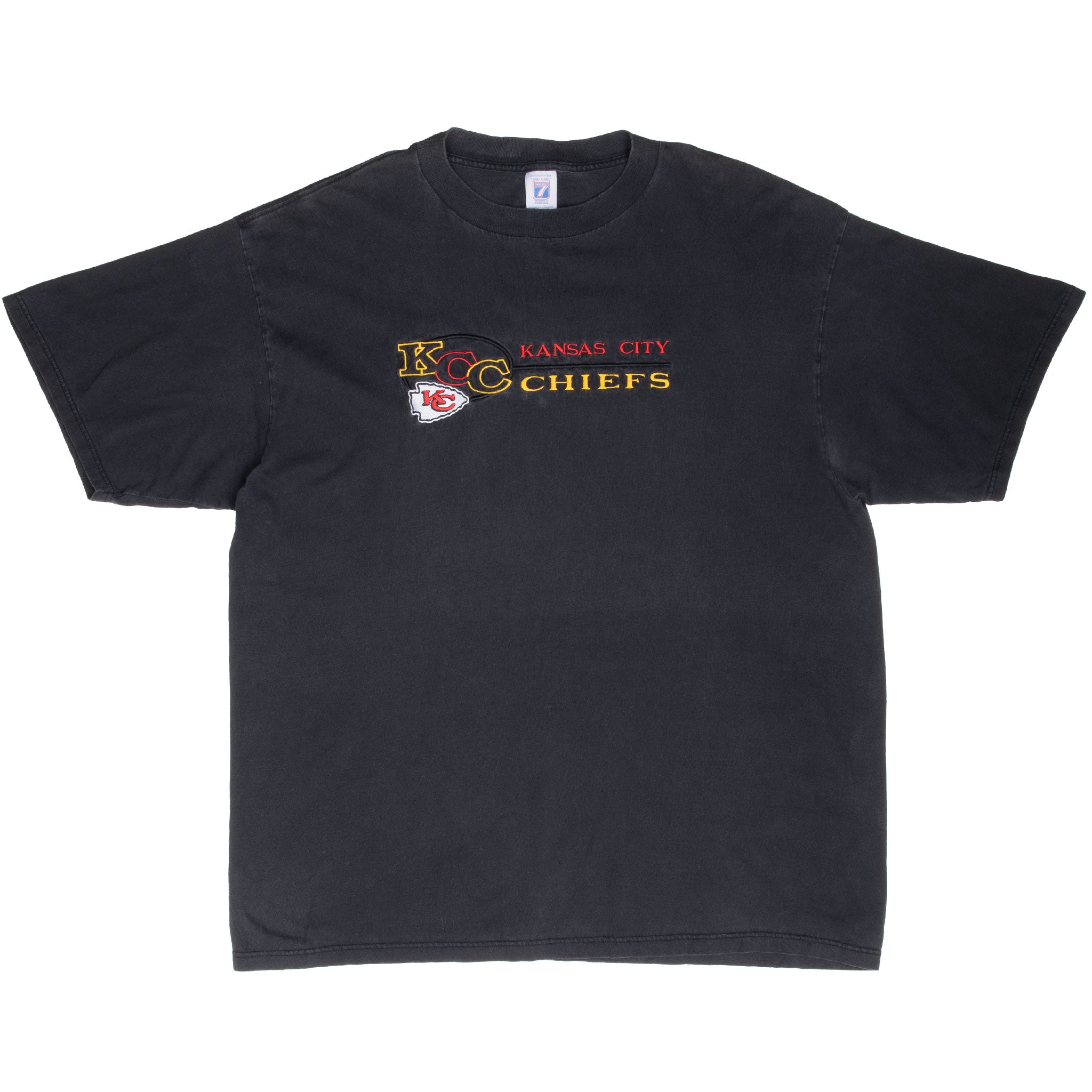 Vintage Nfl Kansas City Chiefs Embroidered Black Tee Shirt 1990S Size 2Xl