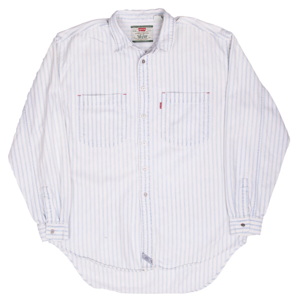 Vintage Levis Blue And White Striped Pocket Shirt 1990S Size Large