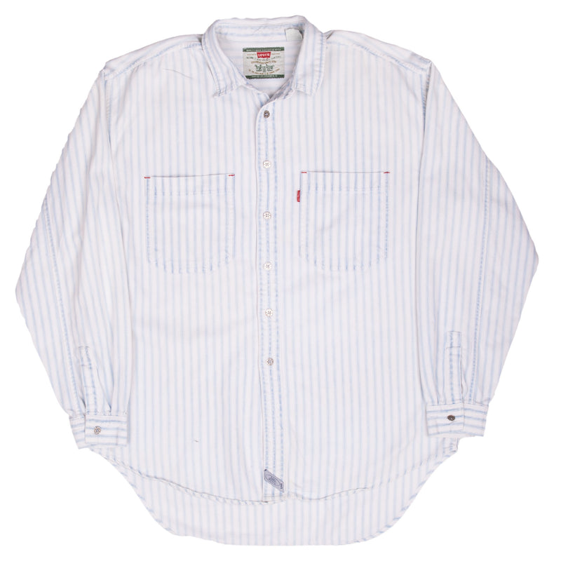 Vintage Levis Blue And White Striped Pocket Shirt 1990S Size Large