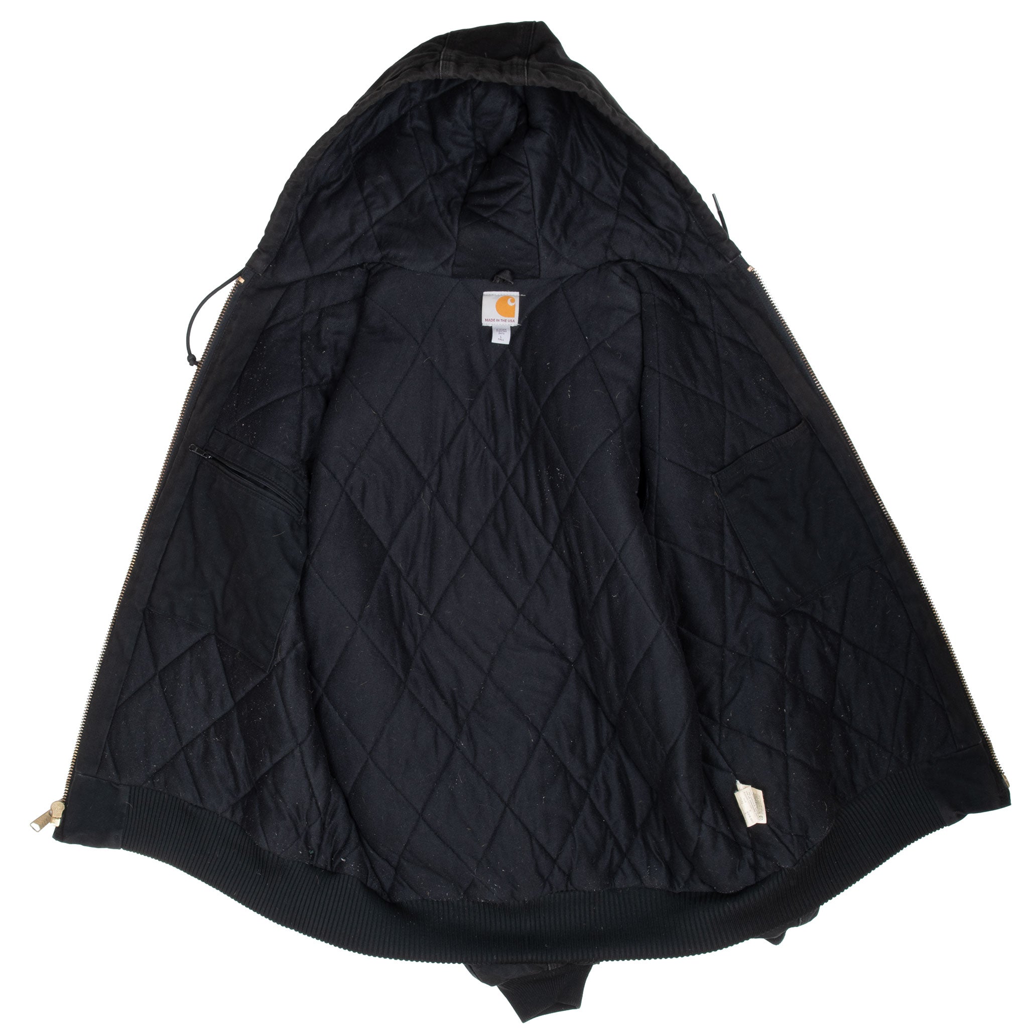 Vintage Carhartt Black Hooded Active Jacket J140Blk Size Large Tall Made in USA