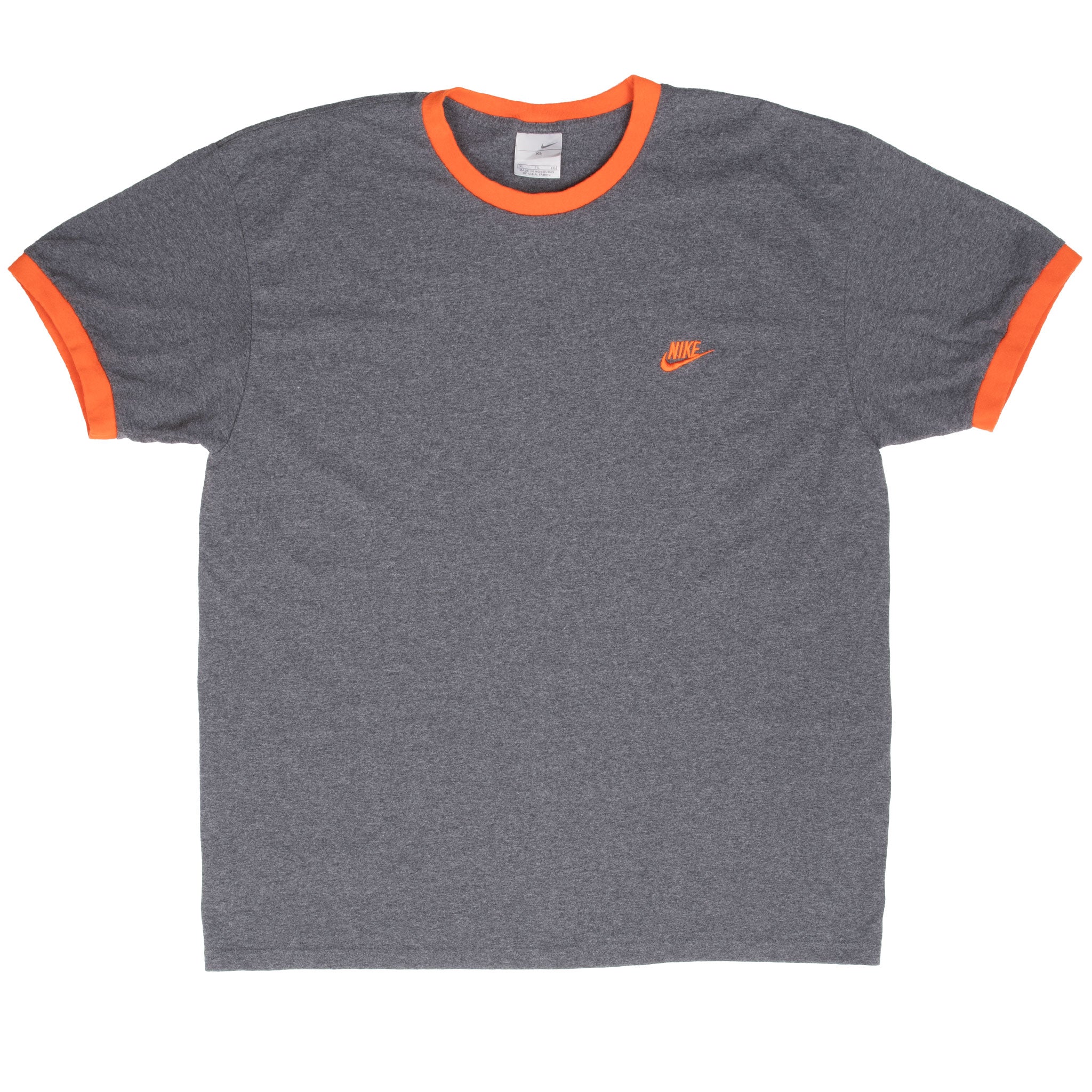 Vintage Nike Classic Swoosh Grey Orange Ringer Tee Shirt 2000S Size XL