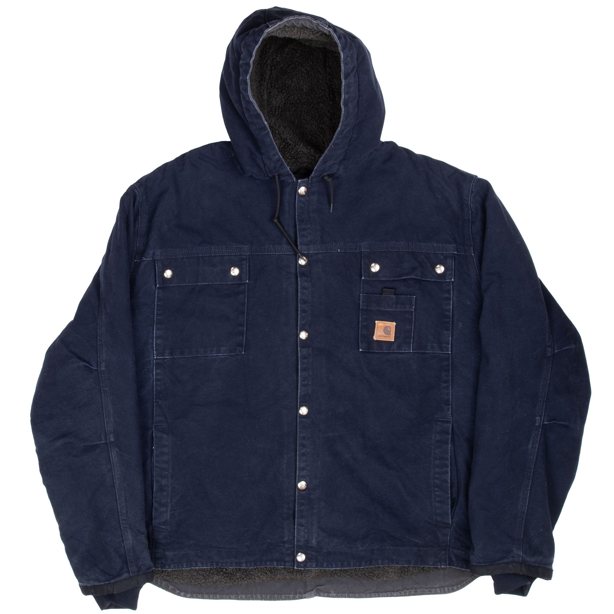Vintage Carhartt Navy Blue Sherpa Lined Hooded Jacket 2011 J284 Mdt Size 2XL