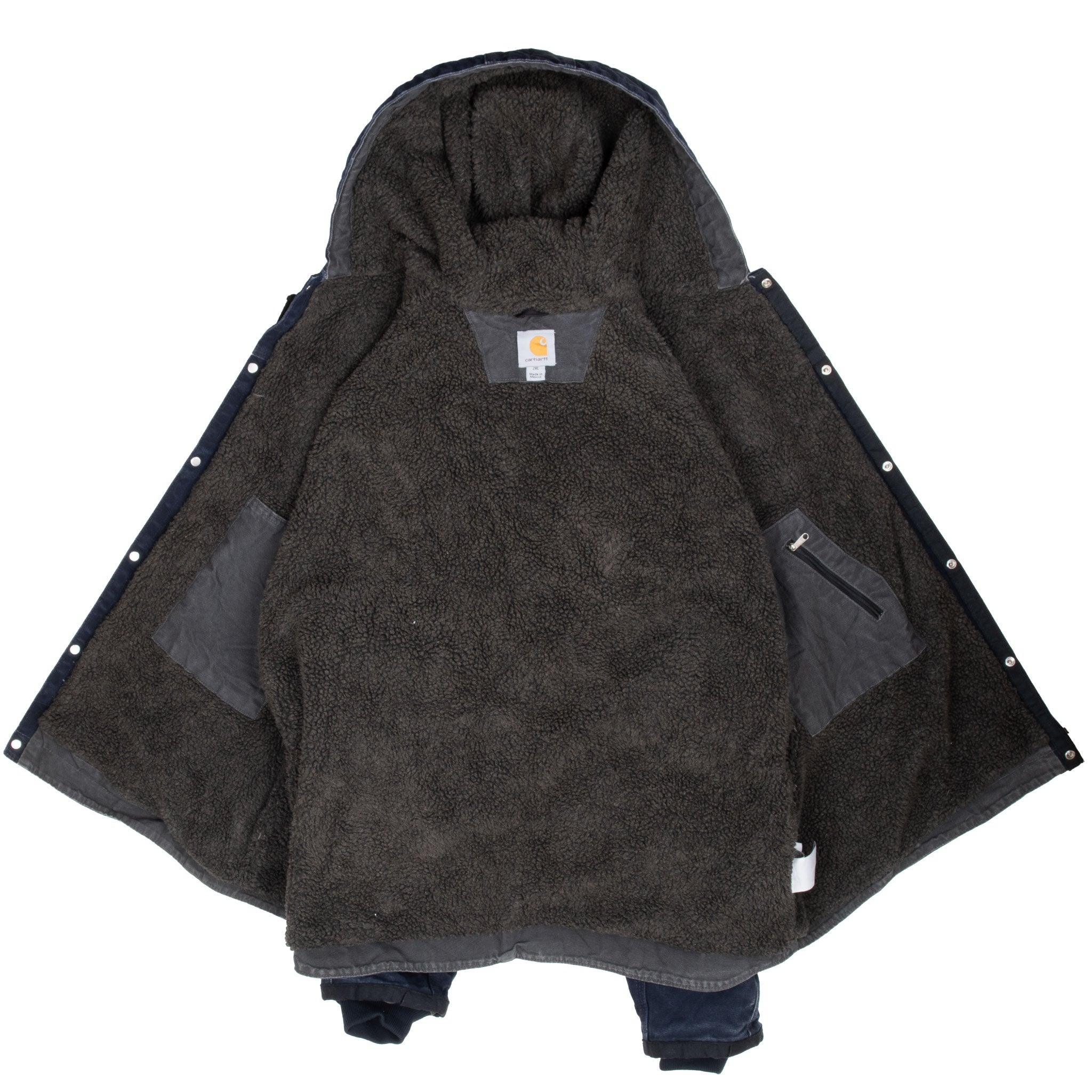VINTAGE CARHARTT NAVY BLUE SHERPA LINED HOODED JACKET 2011 J284 MDT 2XL
