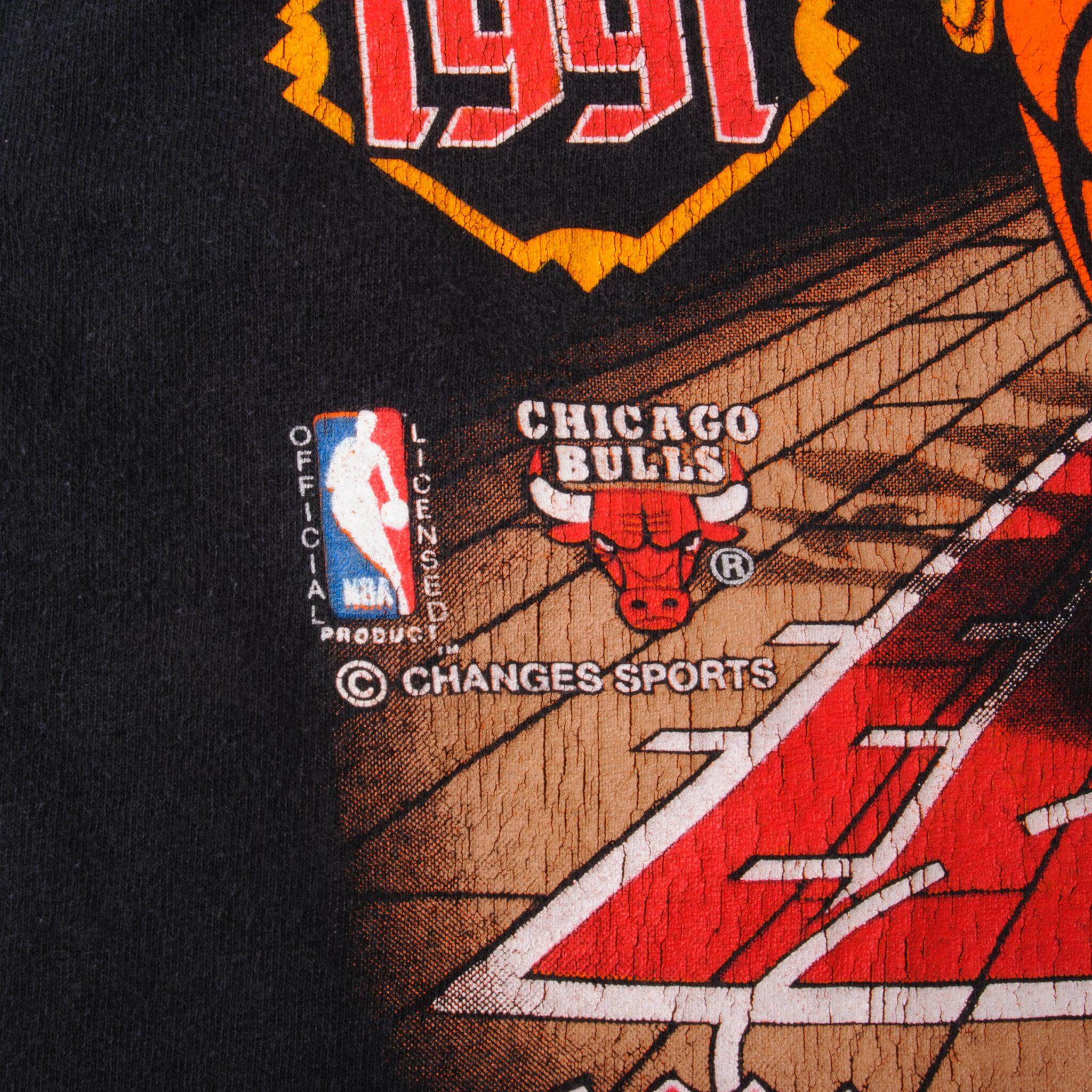 Vintage NBA Chicago Bulls World Champs 1993 Tee Shirt With Single Stitch Sleeves From The 1993 NBA Finals. Size XL. Made In USA
