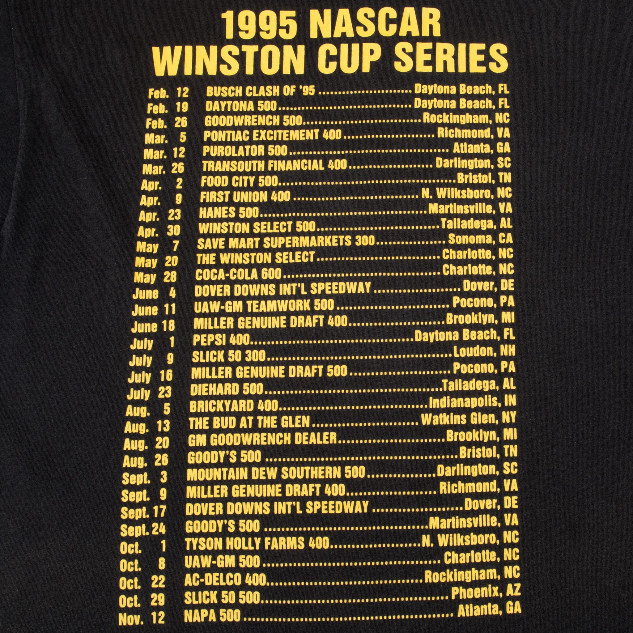 VINTAGE NASCAR 1995 WINSTON CUP SERIES TEE SHIRT LARGE MADE IN USA