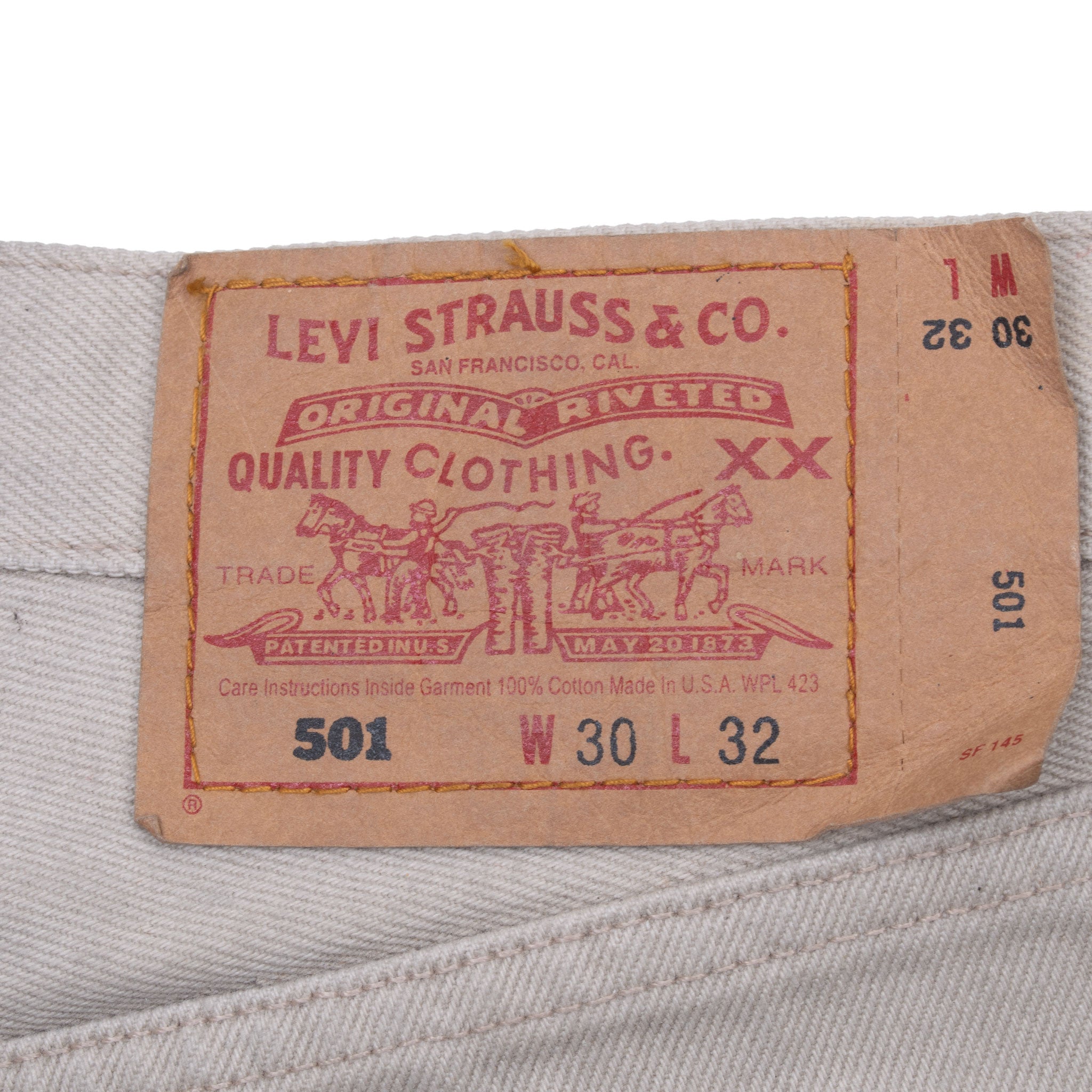 VINTAGE LEVIS 501 BEIGE PRESHRUNK JEANS 1993 SIZE 30X32 W30 L32 MADE IN USA DEADSTOCK