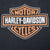 Close-up of orange and white Harley-Davidson Motor Cycles shield print